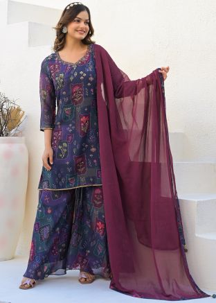 Blue Printed Salwar Suit Set