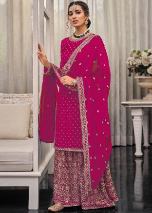 Pink Georgette Embroidered Palazzo Suit