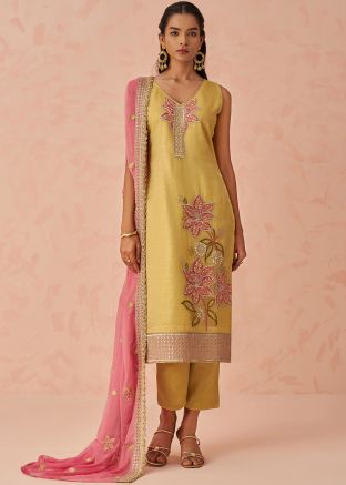 Readymade Yellow Embroidered Pant Suit