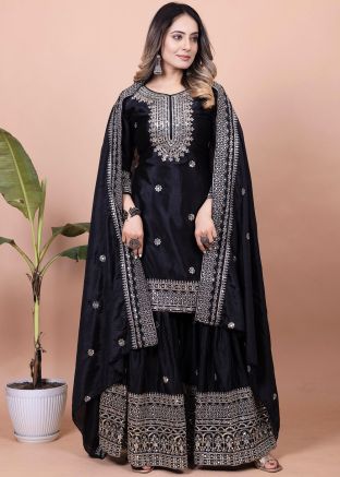 Readymade Black Embroidered Palazzo Suit Set