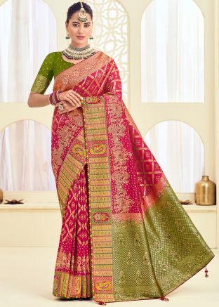 Pink Zari Woven Saree In Silk