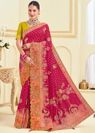 Magenta Silk Saree In Zari Woven Work