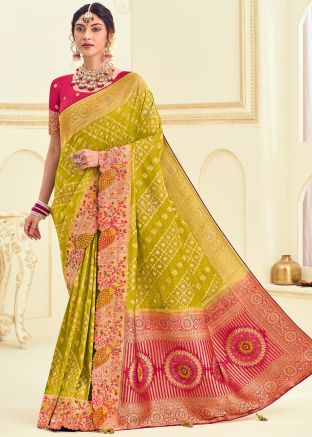 Green Zari Silk Saree With Blouse