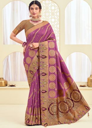Purple Zari Woven Silk Saree