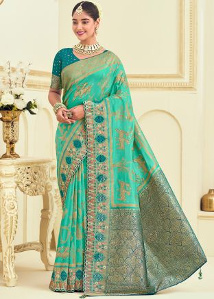 Seafoam Green Zari Silk Saree