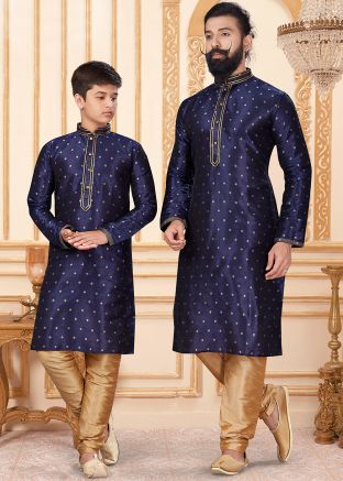 Father & Son Blue Readymade Kurta Churidaar Set