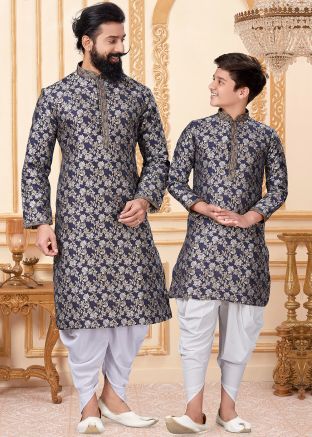 White Father & Son Readymade Kurta With Dhoti