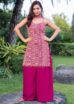 Pink Embroidered Straight Cut Suit Set