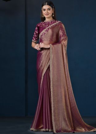 Dual Tone Embroidered Saree In Crape