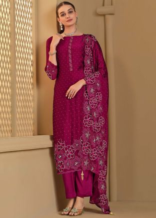 Magenta Embroidered Salwar Suit Set