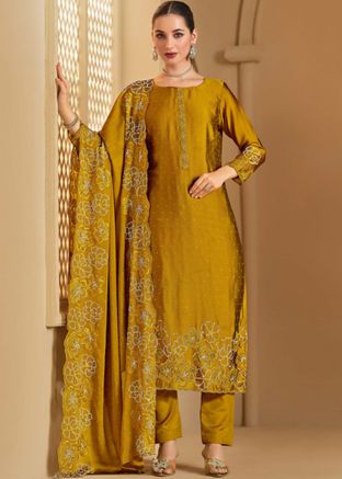 Yellow Embroidered Salwar Suit Set