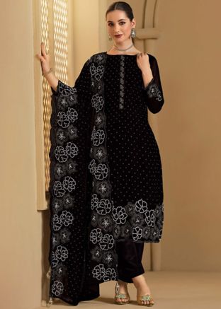 Black Embroidered Salwar Suit Set In Georgette