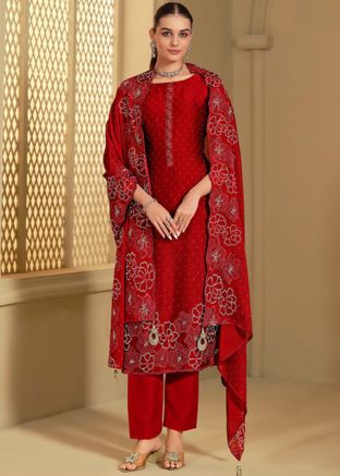 Red Embroidered Salwar Suit Set