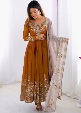 Yellow Embroidered Anarkali Suit Set