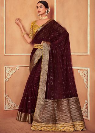 Wine Zari Woven Silk Saree