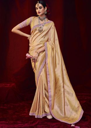 Beige Silk Zari Woven Saree