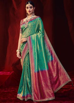 Green Zari Woven Saree With Blouse