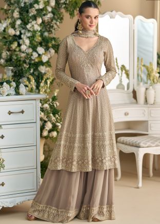 Readymade Brown Embellished Flared Palazzo Suit