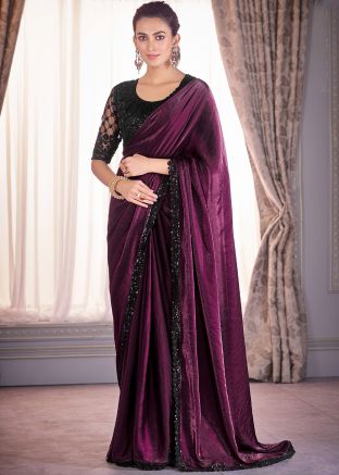 Purple Embroidered Saree In Organza