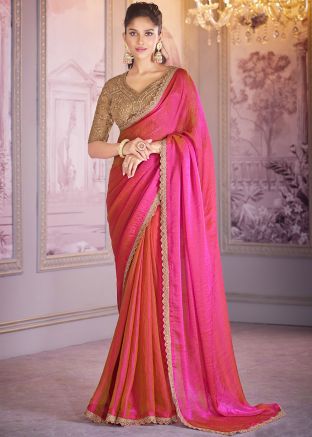 Shaded Pink Organza Saree With Blouse