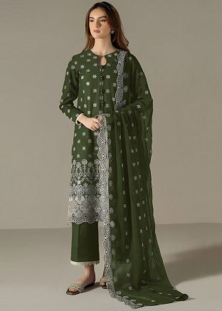 Dark Green Georgette Embroidered Pant Suit