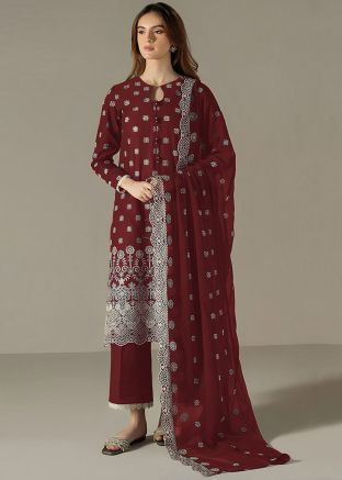 Red Thread Work Georgette Pant Suit Set