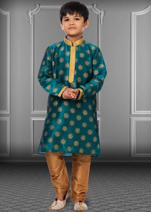Readymade Kids Green Floral Printed Kurta Churidar Set