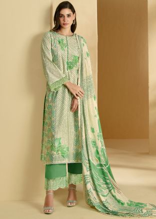 Green Digital Print Cotton Pant Suit