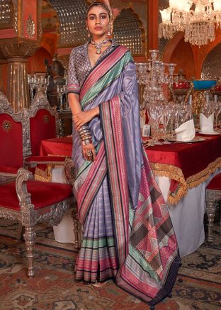 Lavender Woven Work Art Silk Saree
