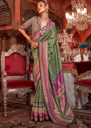 Green Woven Work Saree In Art Silk
