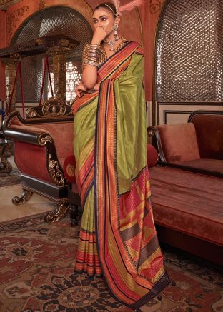Green Woven Art Silk Saree With Blouse
