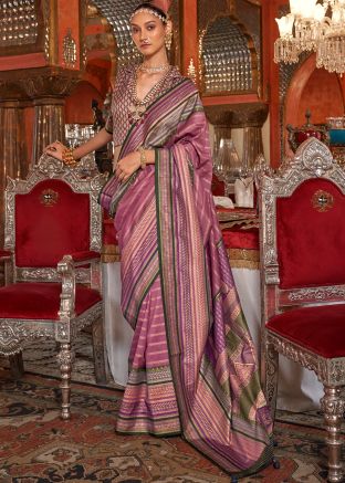 Mauve Pink Woven Work Art Silk Saree