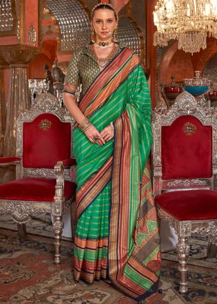 Green Woven Art Silk Saree With Blouse