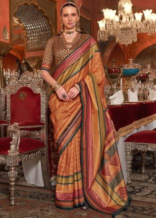 Orange Woven Work Art Silk Saree