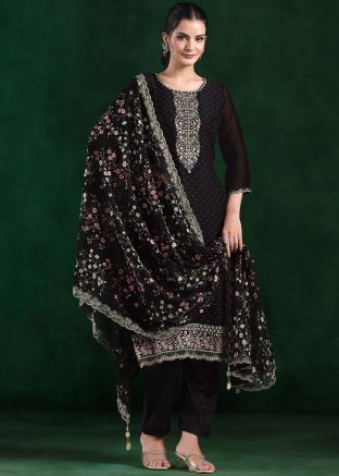 Black Thread Embroidered Pant Suit