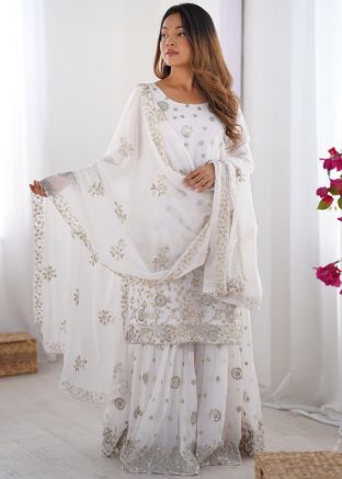 White Embroidered Readymade Palazzo Suit