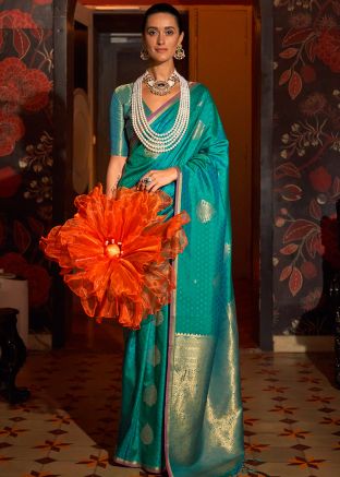 Green Zari Woven Saree In Silk