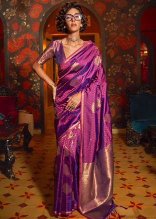 Purple Silk Saree In Zari Woven Work