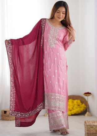 Readymade Light Pink Embroidered Palazzo Suit