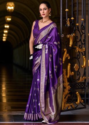 Purple Zari Woven Work Satin Silk Saree