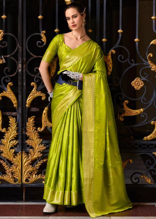 Green Zari Woven Work Saree In Satin Silk