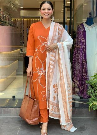 Readymade Orange Embroidered Pant Suit