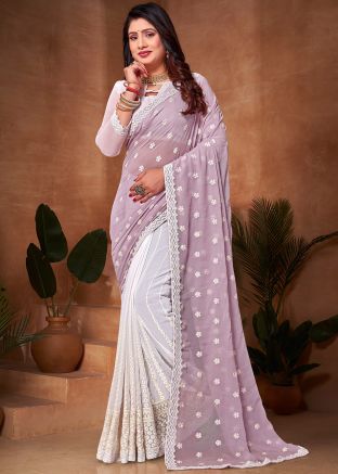 Purple And White Half N Half Georgette Saree