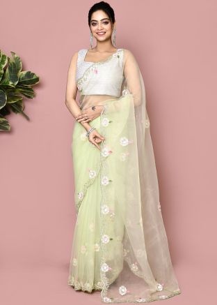 Yellow Handwork Tissue Saree With Blouse