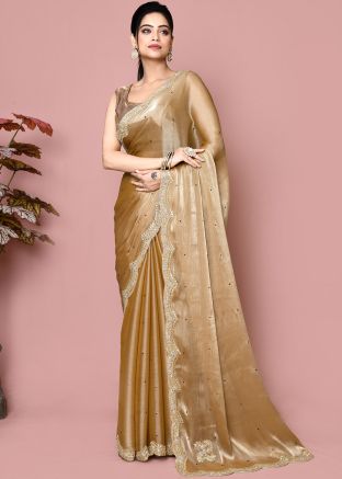 Brown  Stone Work Saree In Organza