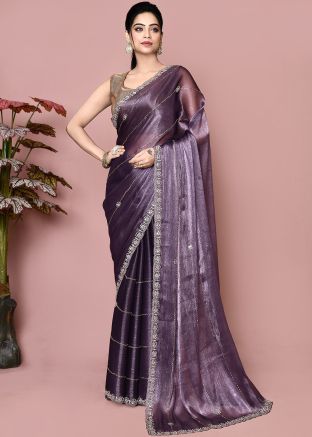 Purple Handwork Saree In Organza