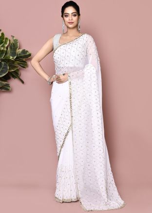 White Handwork Sare In Georgette