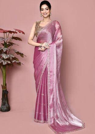Pink Handwork Georgette Saree With Blouse