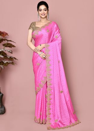 Pink Handwork Saree Jacquard