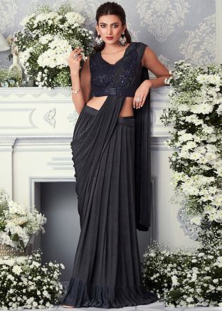 Black Embroidered Ruffle Saree With Blouse
